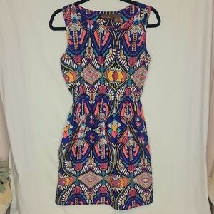 Speed Control Blue and Orange Fit and Flare Mini Dress